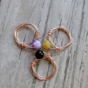 Elegant Blue Sandstone and Rose Gold Wire Wrapped Ring